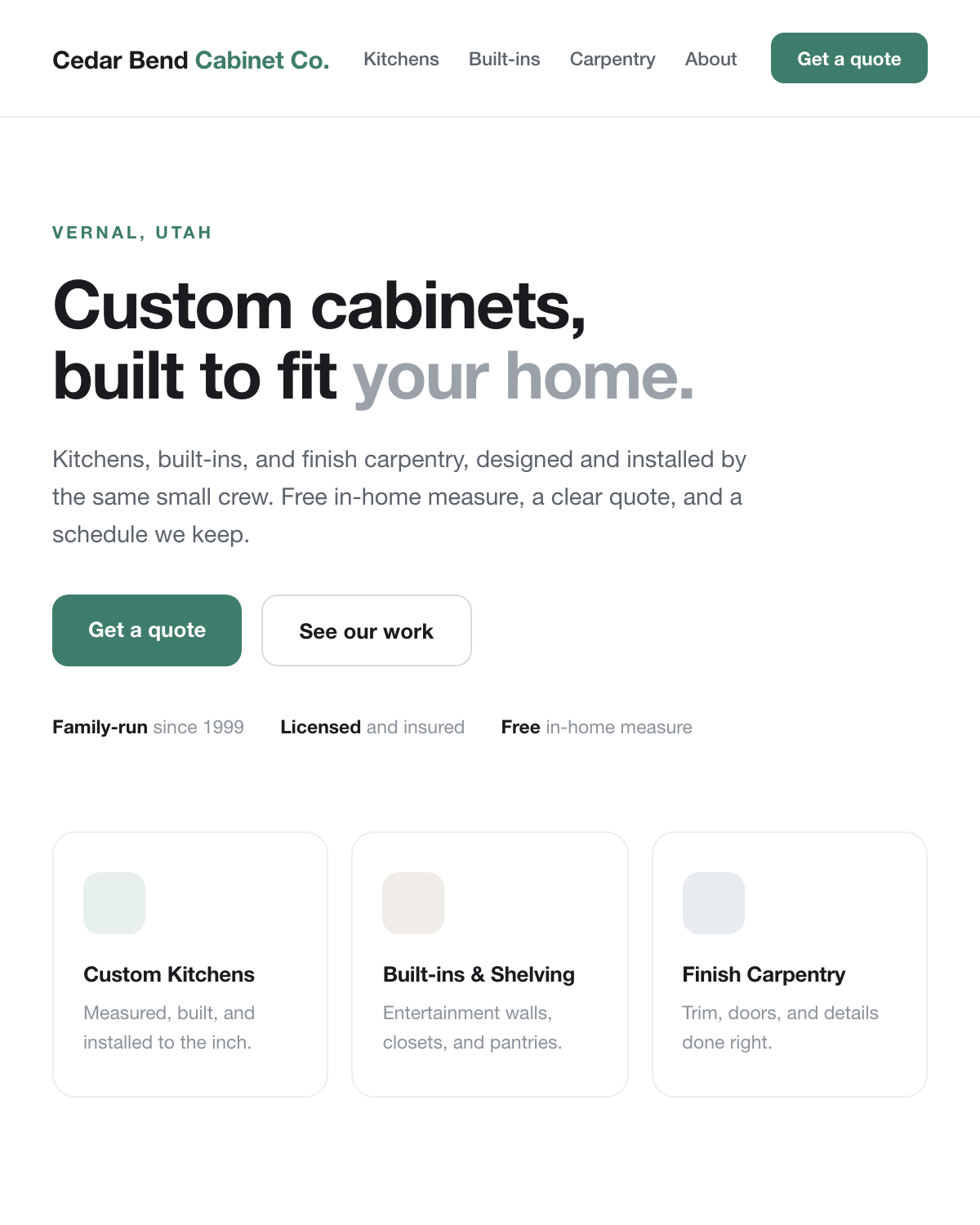Example homepage in the clean and modern style